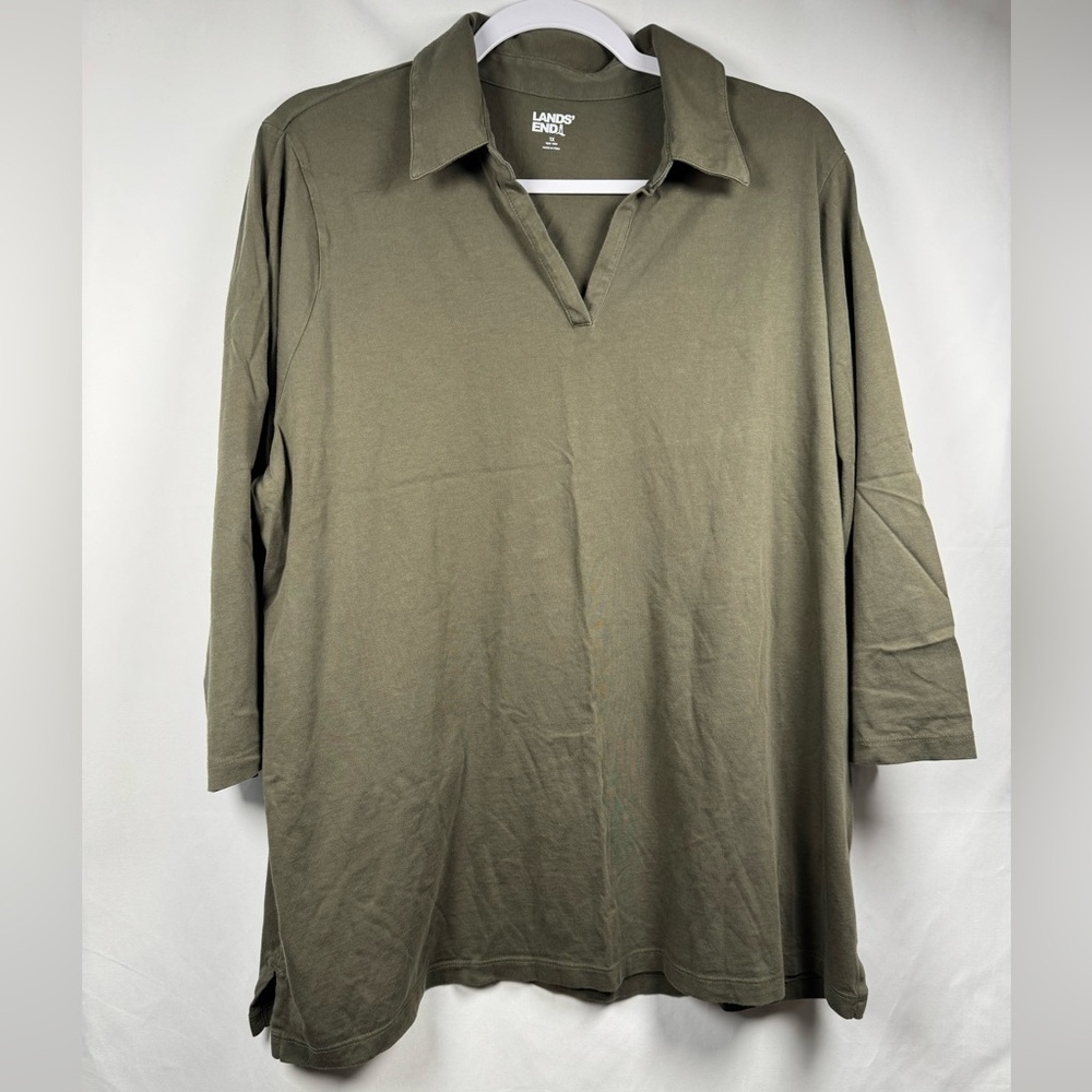 Lands' End Green Collared Knit Shirt 1X